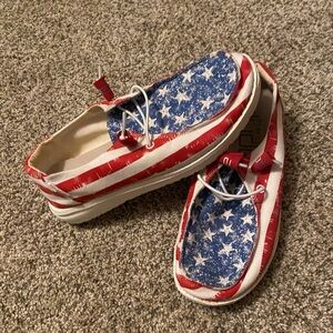 Hey Dude Women's Slip-On Loafers in Red, White & Blue